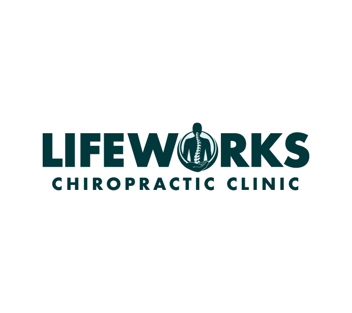 The image features the logo of "Lifeworks Chiropractic Clinic." The design includes bold typography for "LIFEWORKS" and a clear, professional font for "CHIROPRACTIC CLINIC." The central graphic showcases a spine encircled by a circular shape, symbolizing the clinic's focus on chiropractic care and spinal health. The overall look conveys professionalism and expertise in the field of chiropractic services.