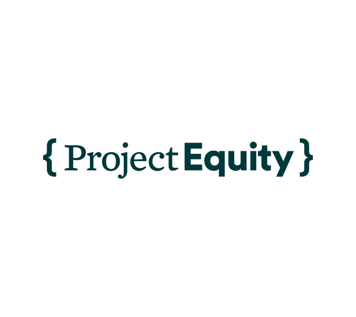 The image displays the logo for Project Equity, an organization that focuses on creating equitable business ownership opportunities. The logo features the text "Project Equity" enclosed in curly braces, symbolizing inclusivity and collaboration. The use of these braces adds a tech-savvy, innovative touch, aligning with the organization's mission to promote social and economic equity.
