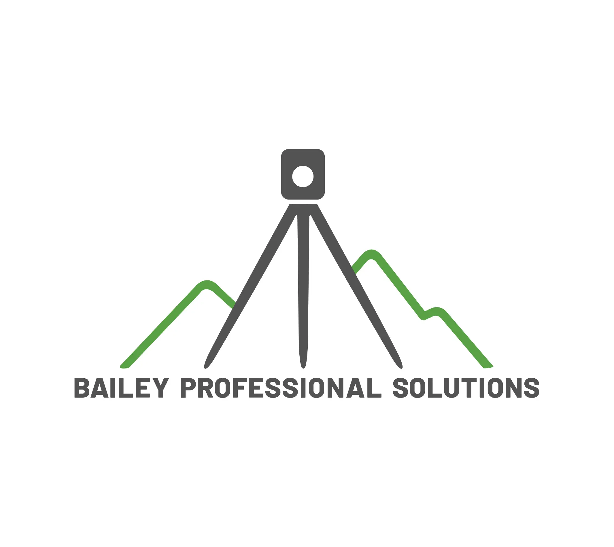 The image shows the logo for Bailey Professional Solutions, featuring a surveying instrument (theodolite) overlaid with stylized green mountains. The logo includes the company name below the graphic.