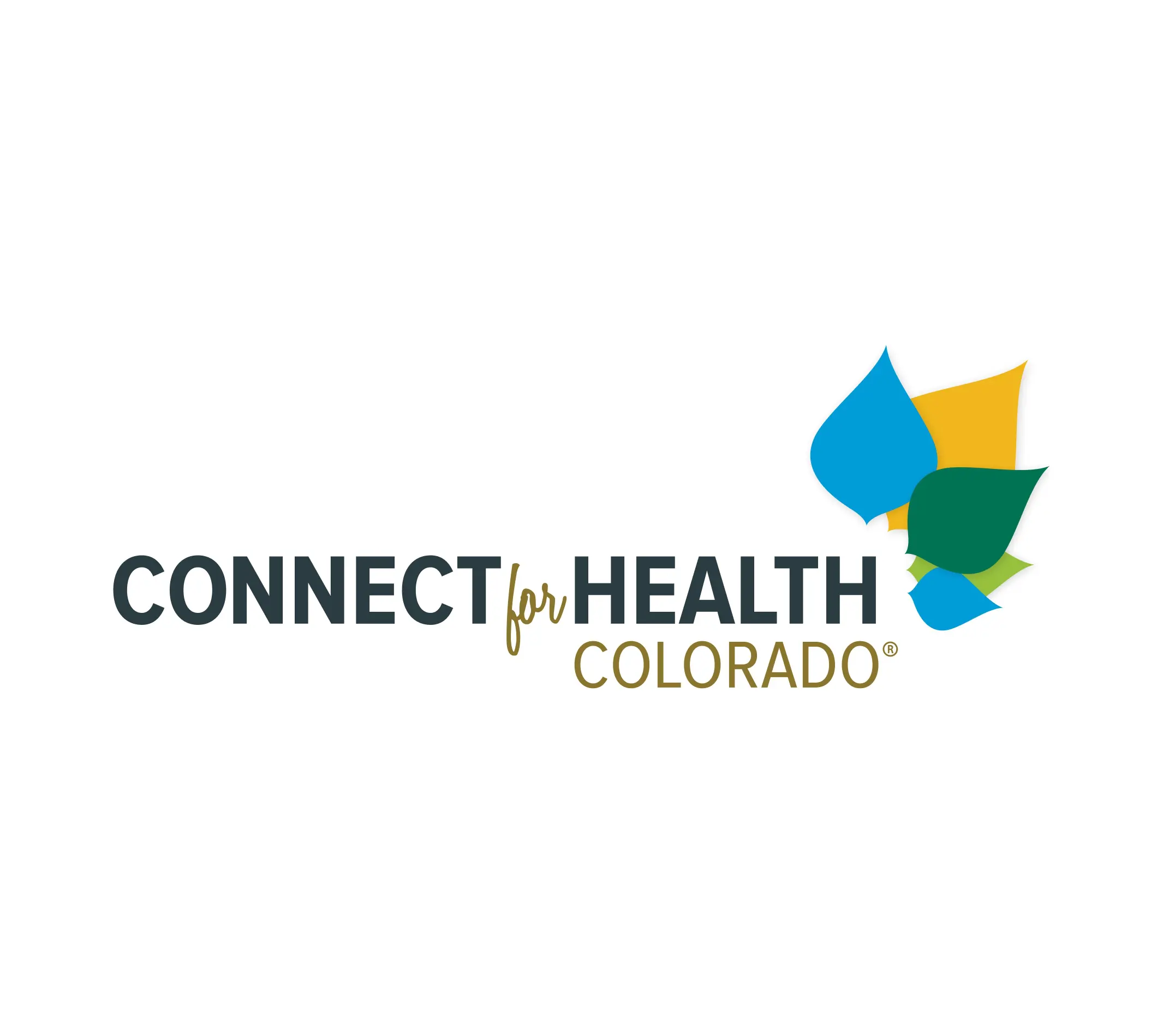The image features the logo of "Connect for Health Colorado," which is a health insurance marketplace. The logo includes the text "CONNECT for HEALTH" in dark gray, with the word "for" in a light gold color. The word "COLORADO" is displayed in green. Above the text, there are colorful, overlapping shapes in blue, green, and yellow, representing the idea of connection and diversity in services. The logo conveys a modern and vibrant look, reflecting the organization's role in providing health insurance access in Colorado.