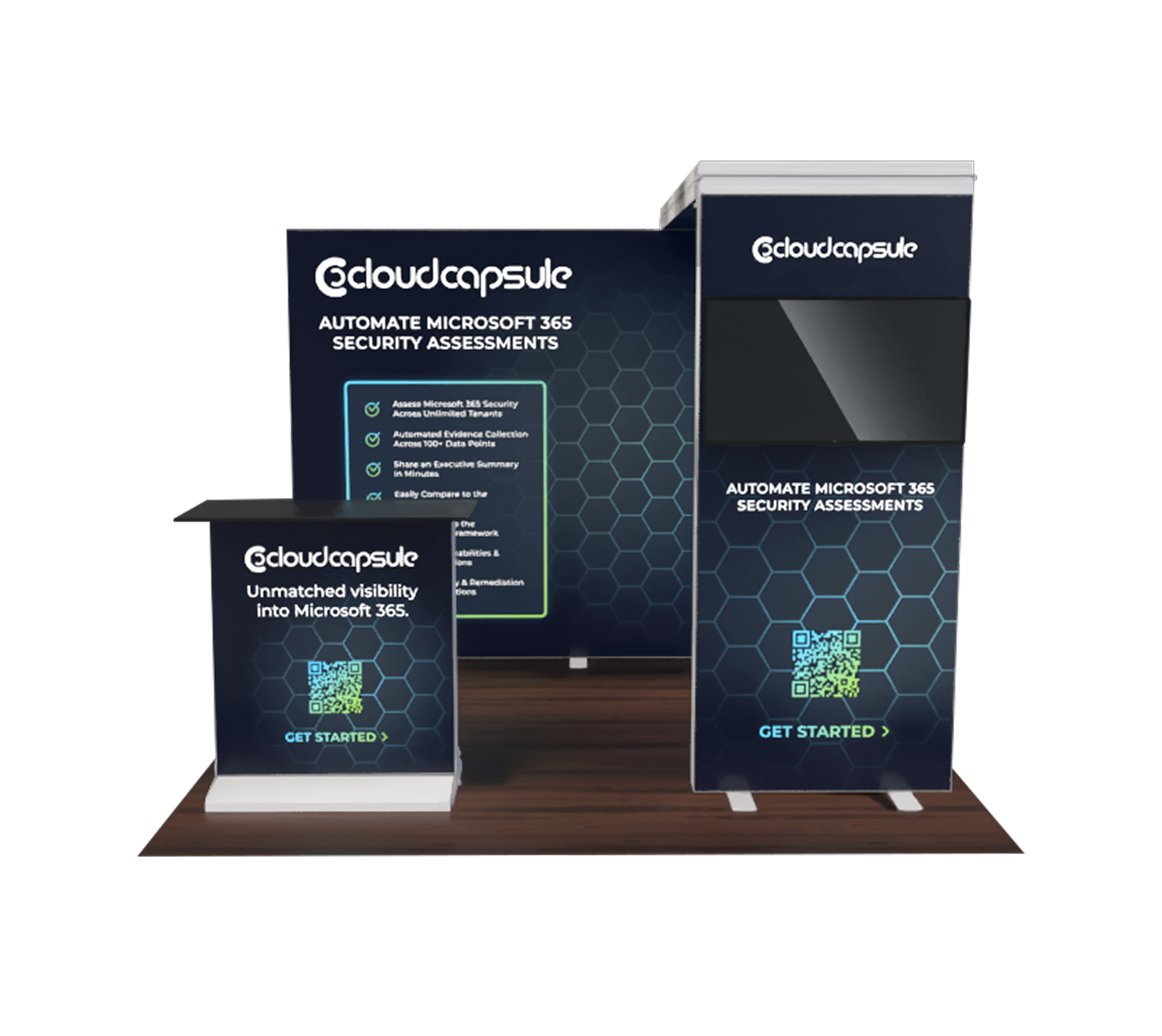 Cybersecurity trade show booth mockup from the front view