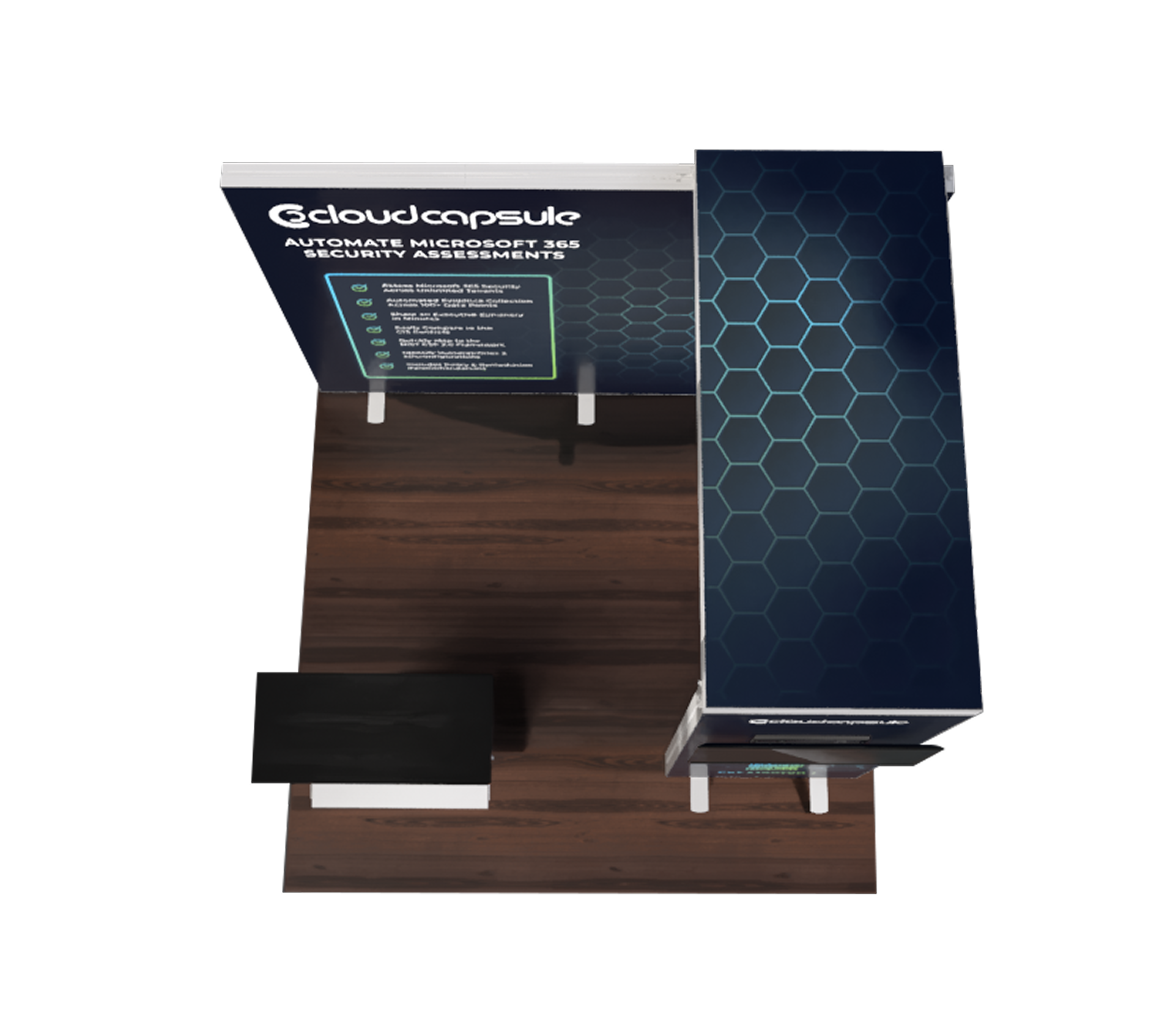 Cybersecurity trade show booth mockup from the top view