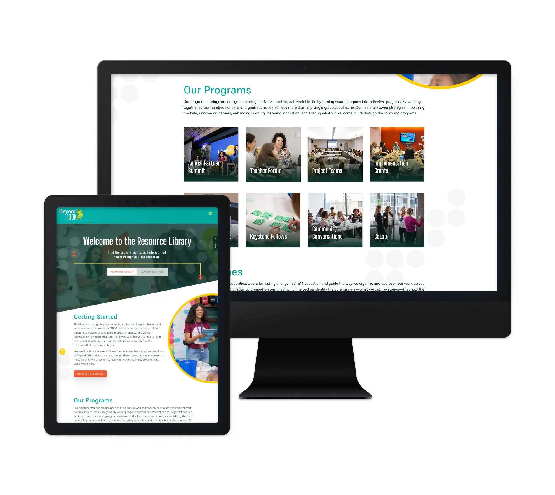 Beyond100K Resource Portal displayed on desktop and tablet