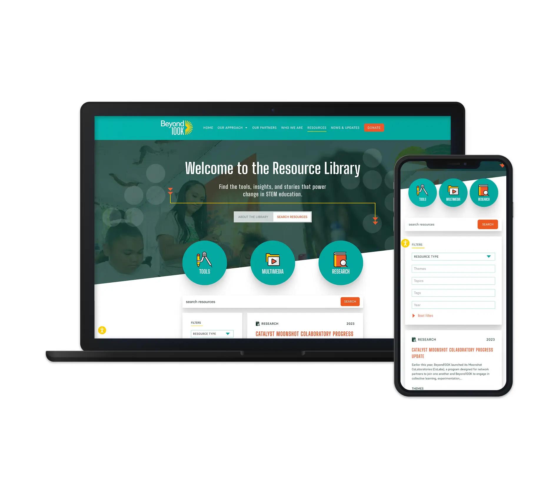 Beyond100K Resource Portal displayed on laptop and mobile