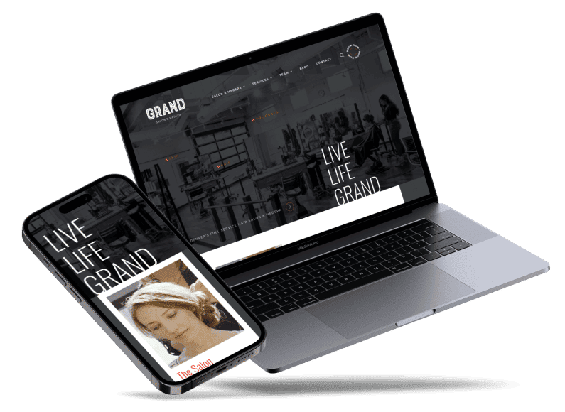 Laptop and cellphone with Grand Salon website