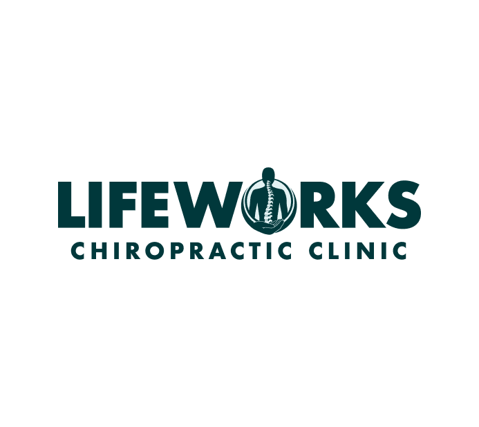 The image features the logo of "Lifeworks Chiropractic Clinic." The design includes bold typography for "LIFEWORKS" and a clear, professional font for "CHIROPRACTIC CLINIC." The central graphic showcases a spine encircled by a circular shape, symbolizing the clinic's focus on chiropractic care and spinal health. The overall look conveys professionalism and expertise in the field of chiropractic services.