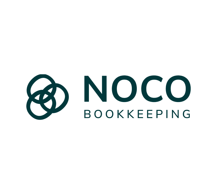 The image features the logo for "NOCO Bookkeeping," with the company name displayed in a modern, professional font. The "NOCO" portion is paired with a simple yet effective graphic of interconnected rings, emphasizing collaboration and unity. The overall design suggests clarity and organization, reflecting the company's bookkeeping services.