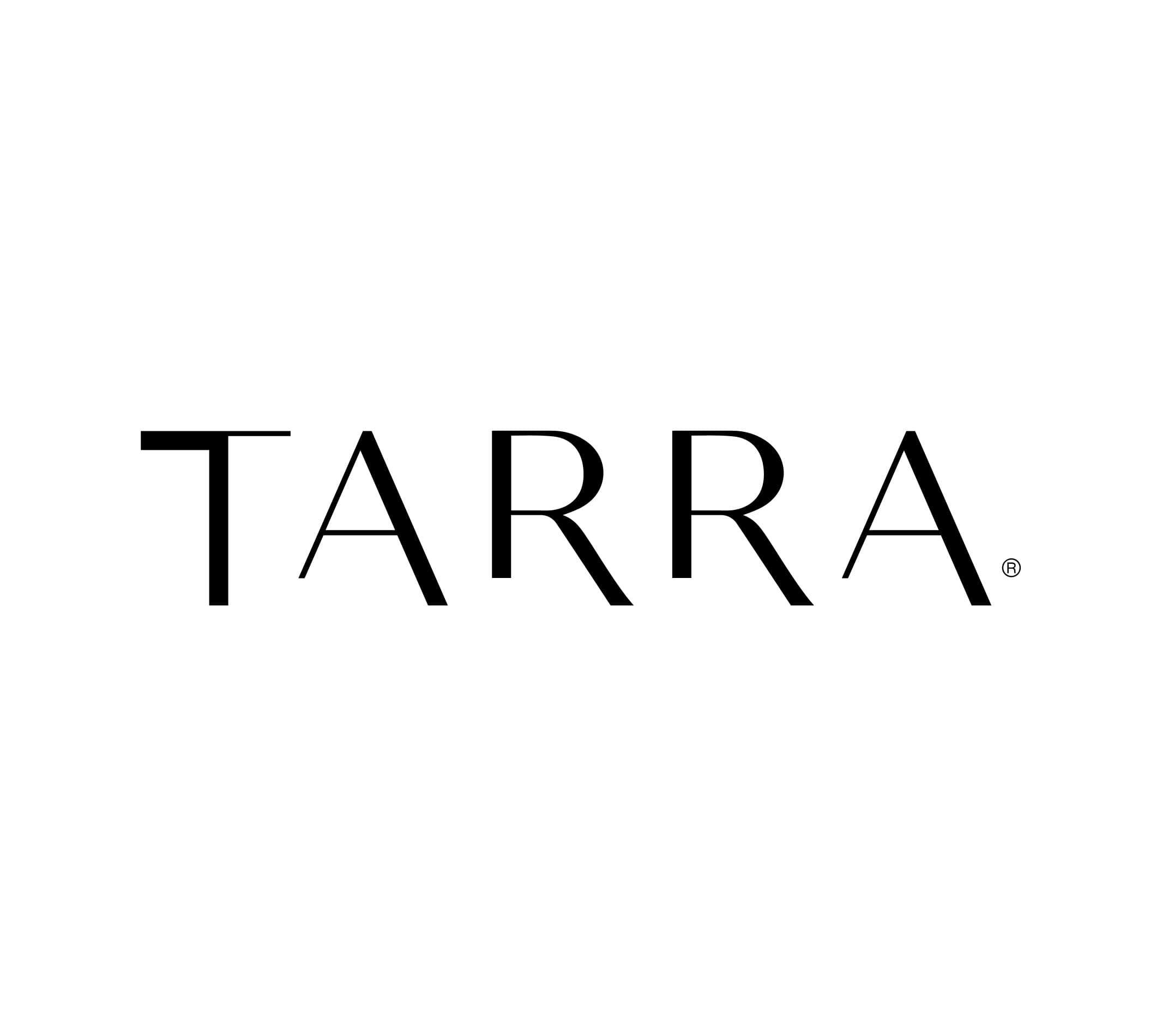 The image features the logo of "TARRA" in black, with the brand name stylized in uppercase letters. The font is modern and minimalist, giving the logo a sleek and professional appearance. The ® symbol indicates that "TARRA" is a registered trademark.