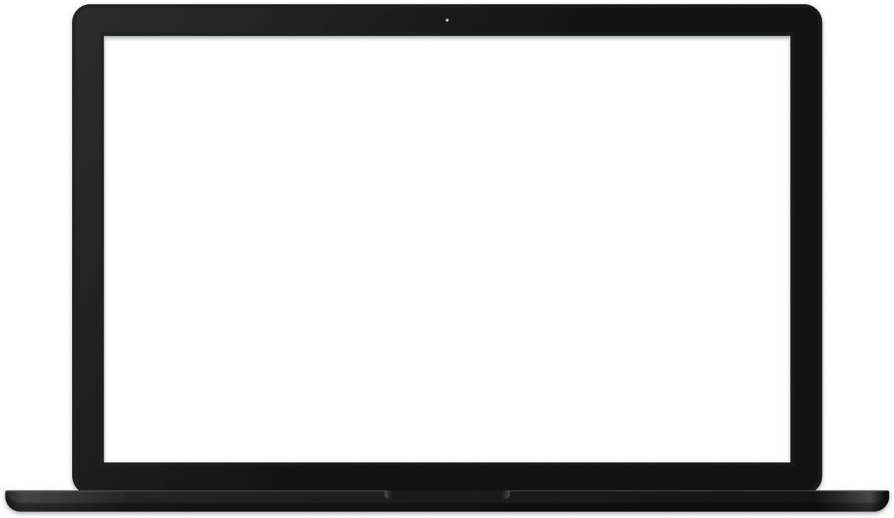 The image features a sleek black laptop with an open screen, showcasing an empty display. The laptop is shown from the front with visible bezels, and no content is displayed on the screen.