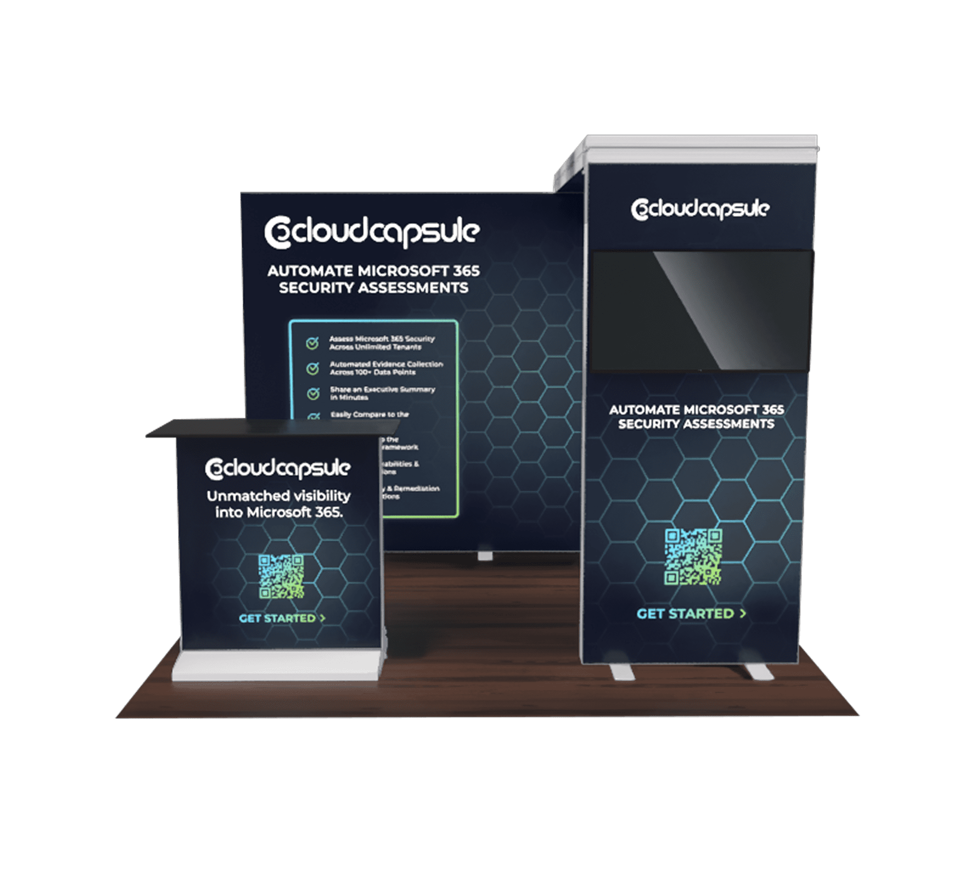 Cybersecurity trade show booth mockup from the front view