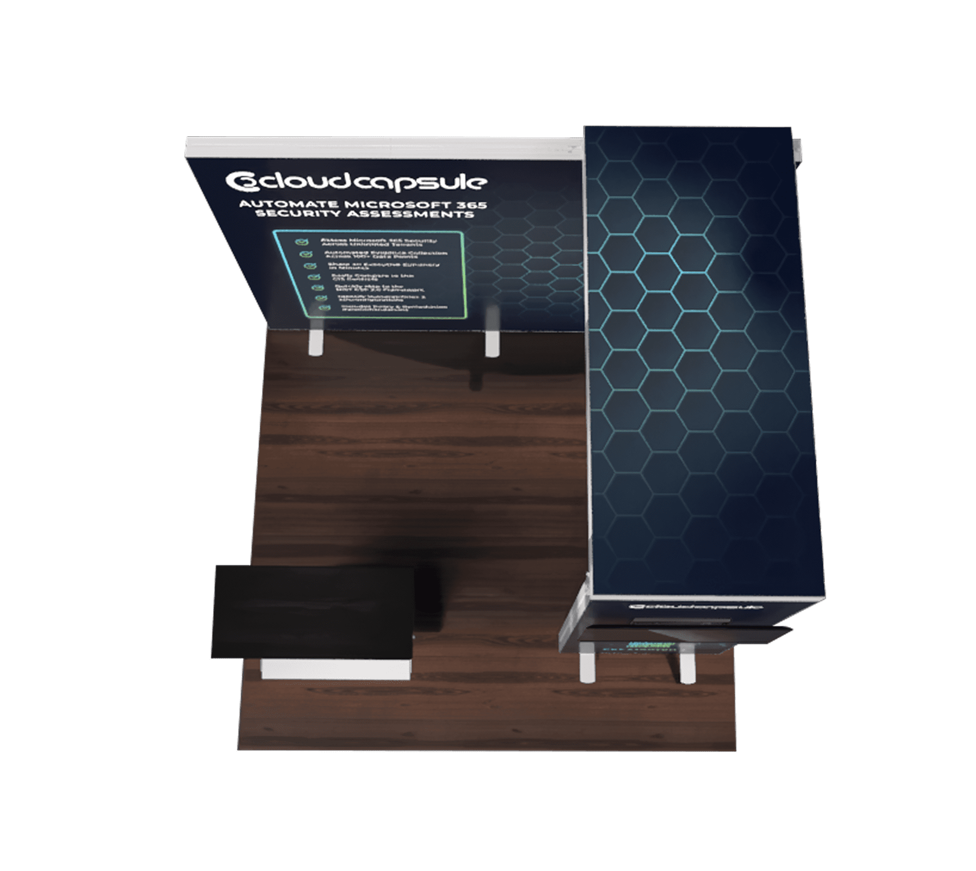 Cybersecurity trade show booth mockup from the top view