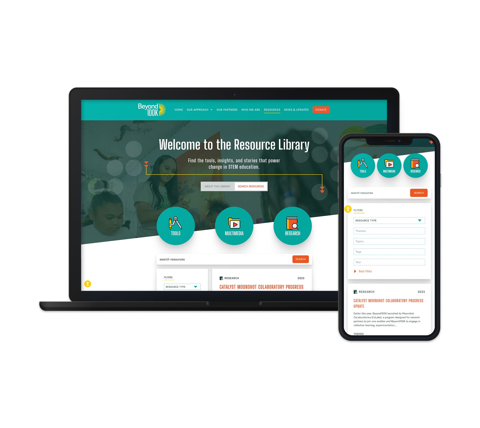 Beyond100K Resource Portal displayed on laptop and mobile